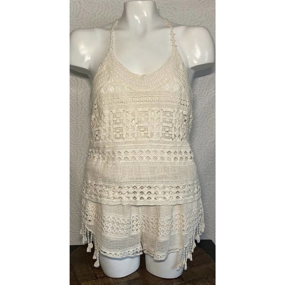 AQUA Cream 2 Piece Set Of Shorts And Tank Coachella Summer Outfit Size XSmall - Picture 1 of 12